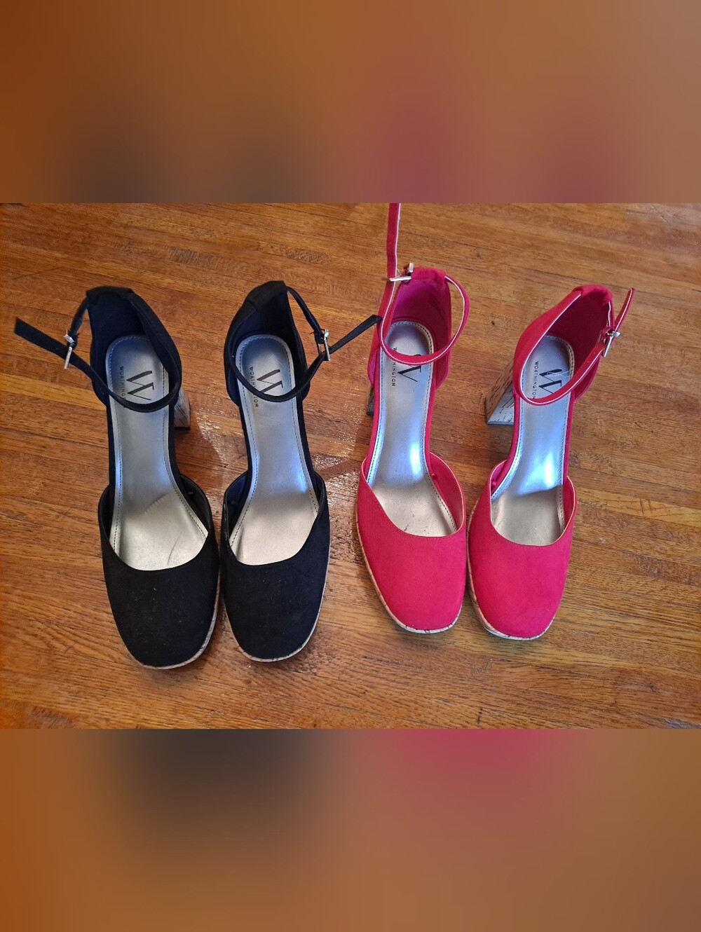 Worthington Dual-Pair Ankle-Strap Wedge Heels in Black and Pink